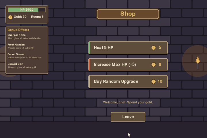 Shop and upgrade flow into boss room